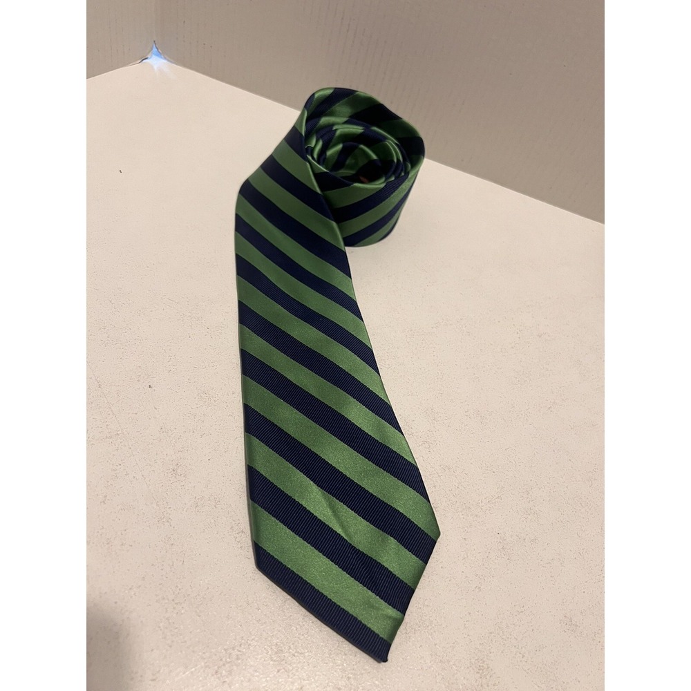 RALPH LAUREN CHAPS‎ Men's Tie 100% Silk Navy Green Striped 63" Long